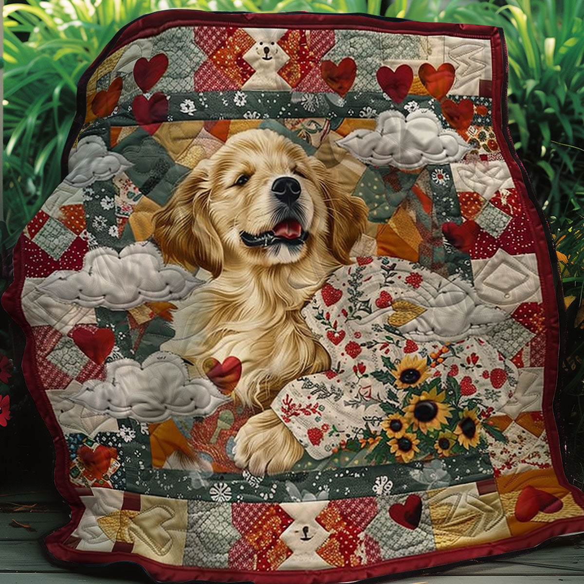 Happy Valentine Golden Retriever XR0907018CL Quilt