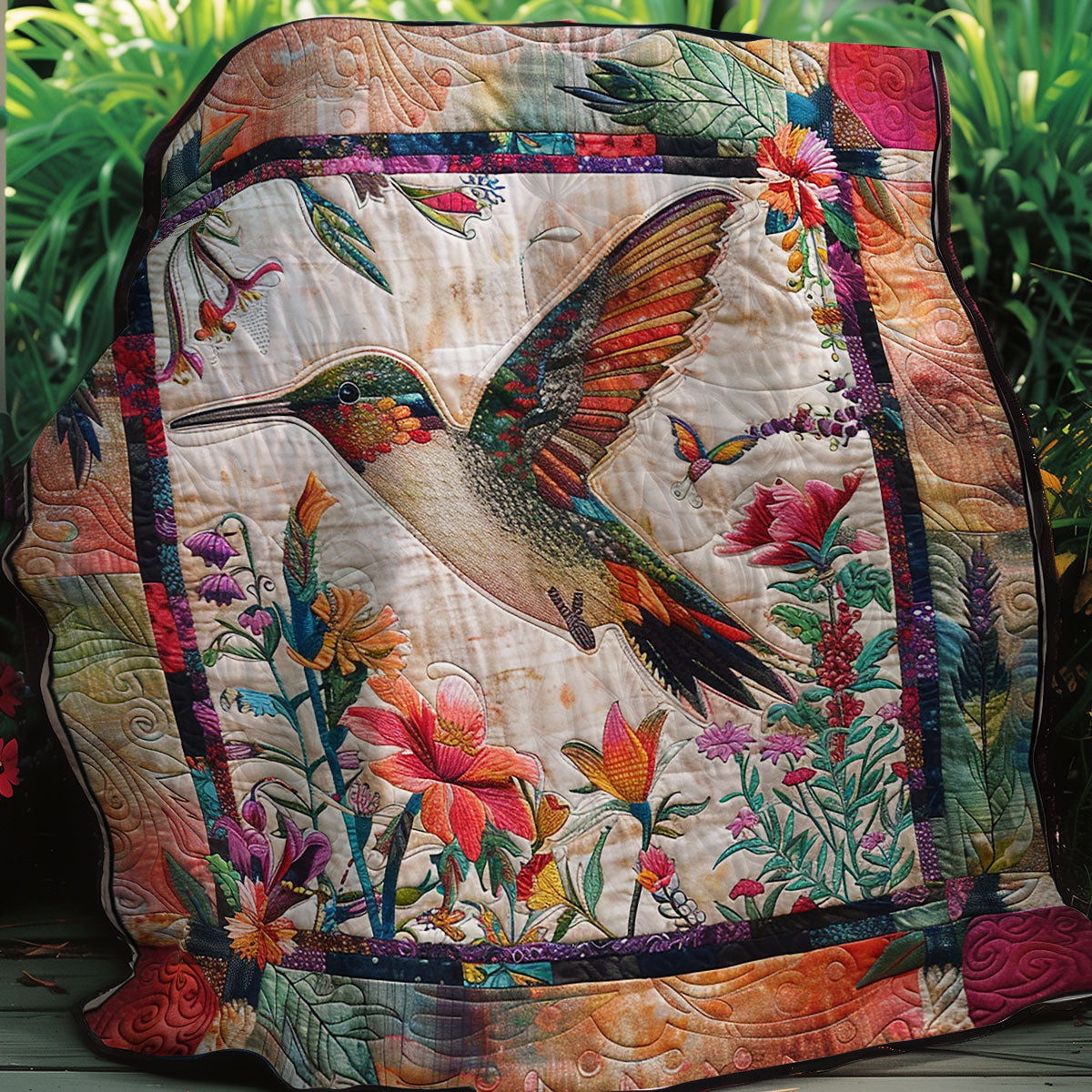 Hummingbird With Flowers XR0307006CL Quilt