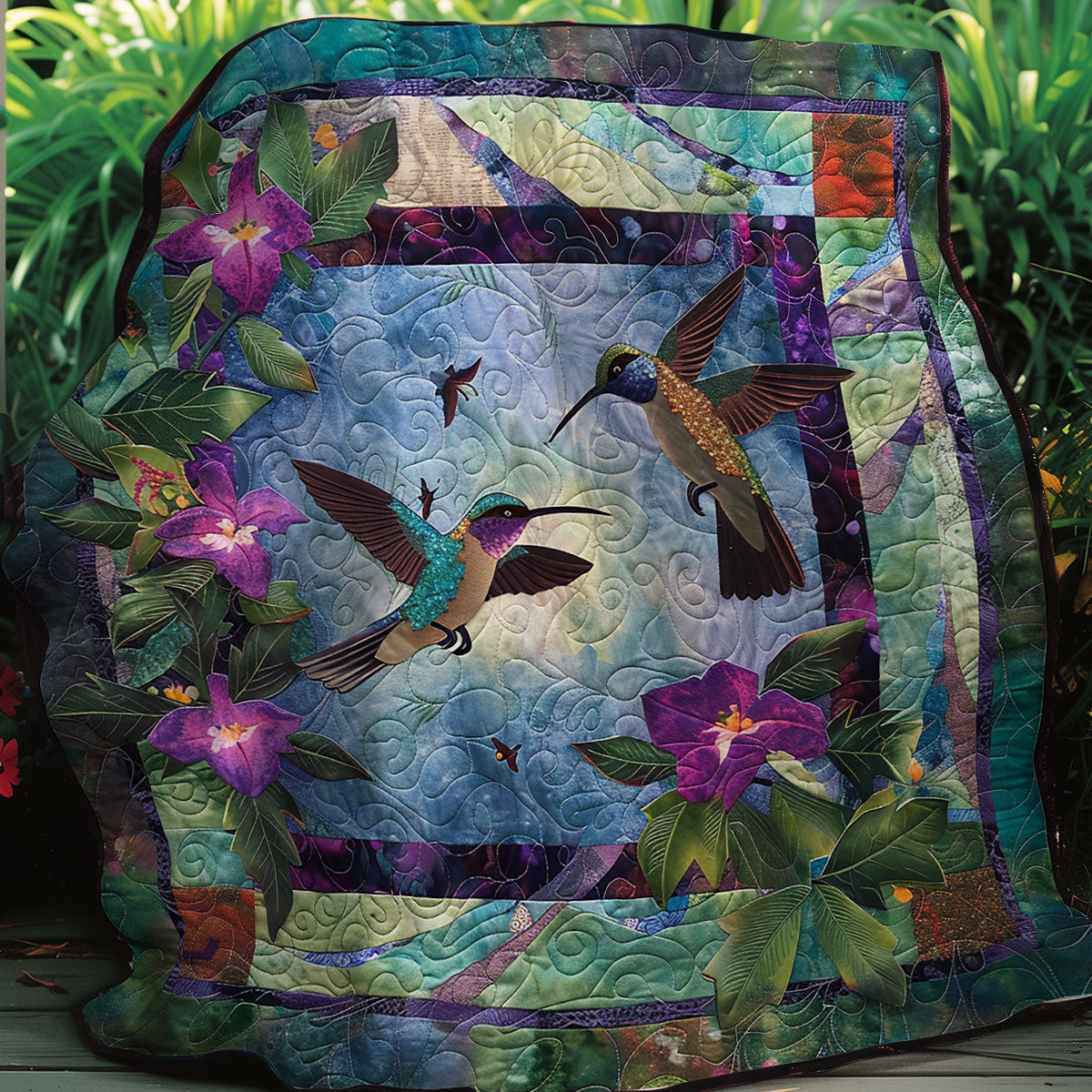 Hummingbirds And Purple Flowers XR2206006CL Quilt