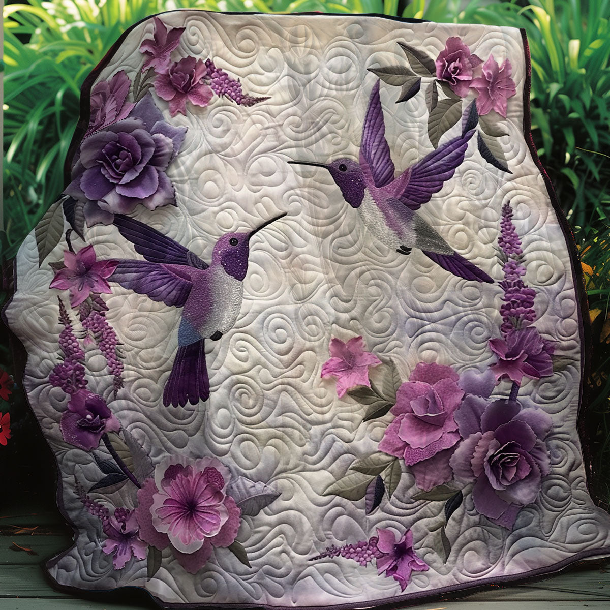 Purple Couple Hummingbird XR0807008CL Quilt