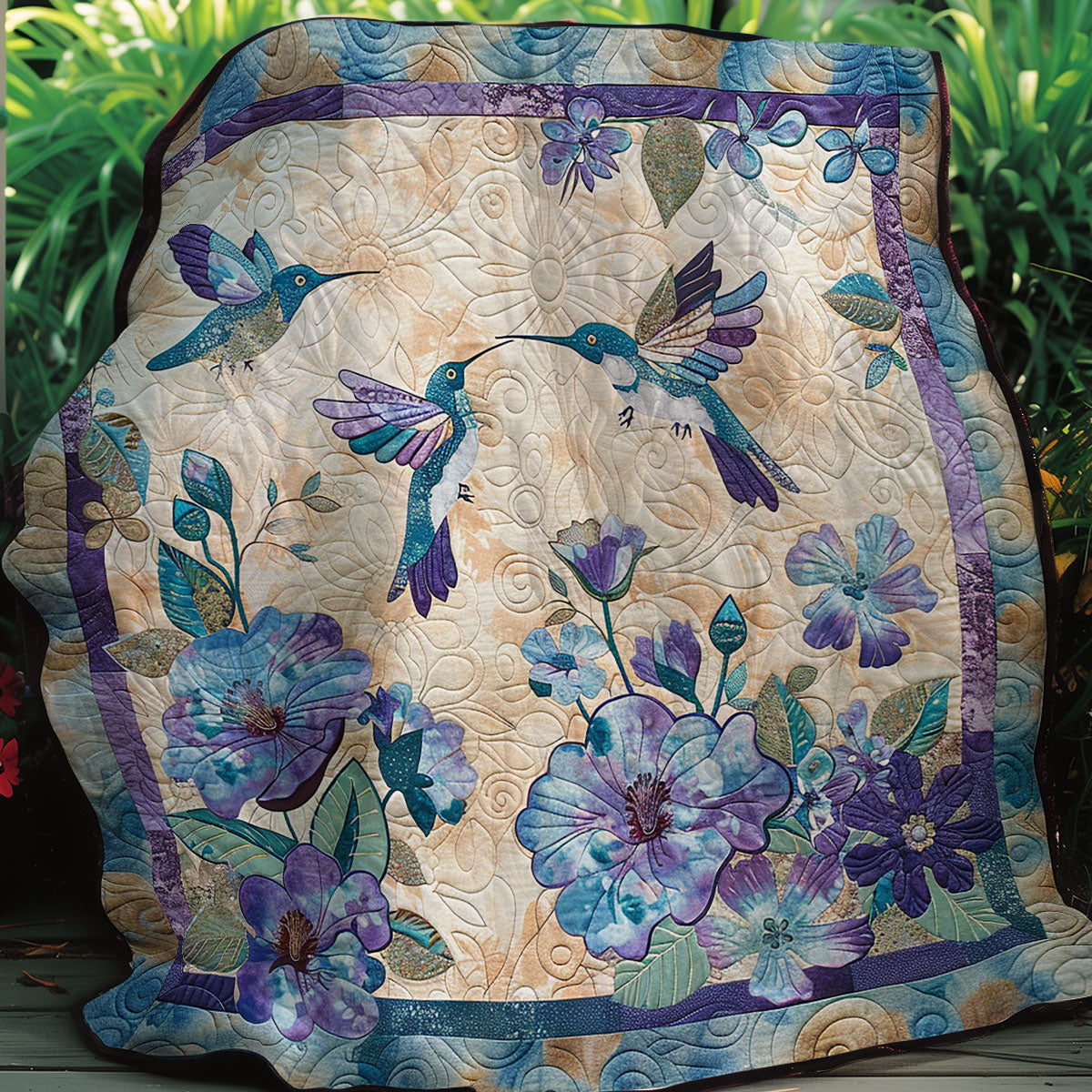 Purple Flowers And Hummingbirds XR0207025CL Quilt