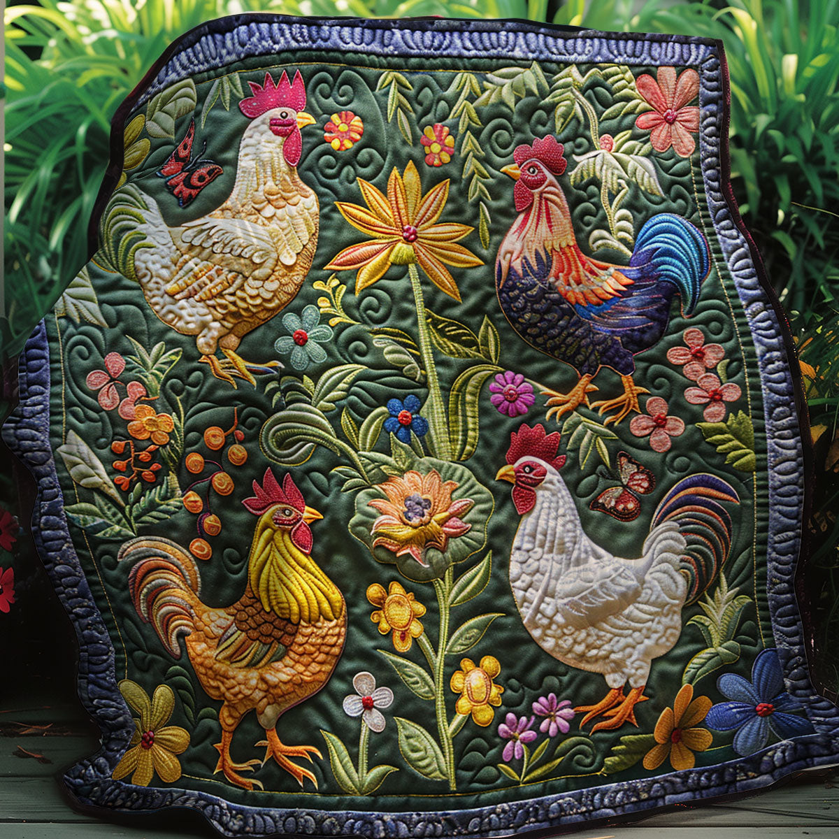 Radiant Bloom Chickens XR2607017CL Quilt