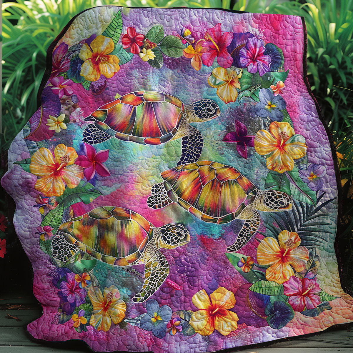 Sea Turtle In Floral Sea XR1907006CL Quilt