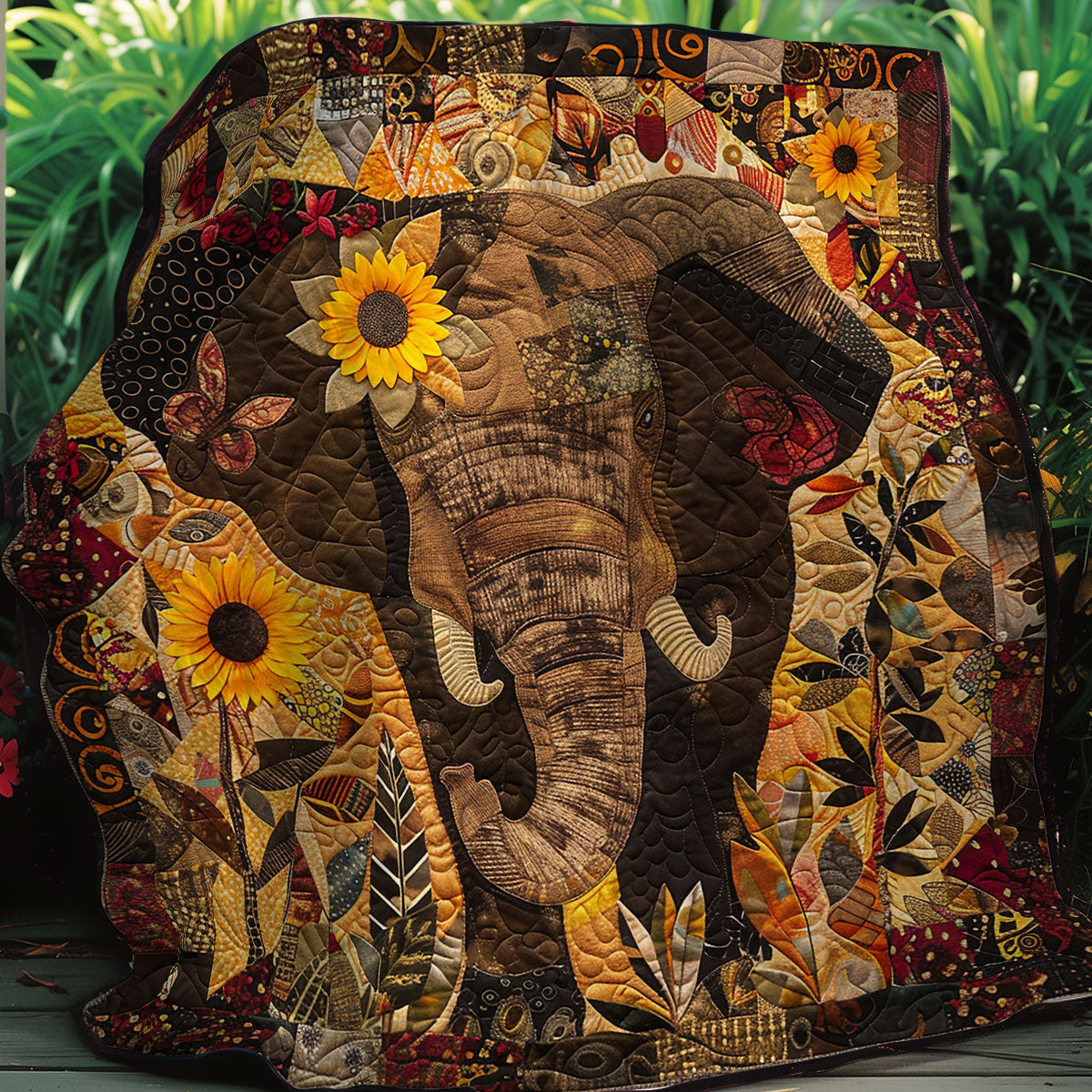 Sunflower Elephant XR2407040CL Quilt