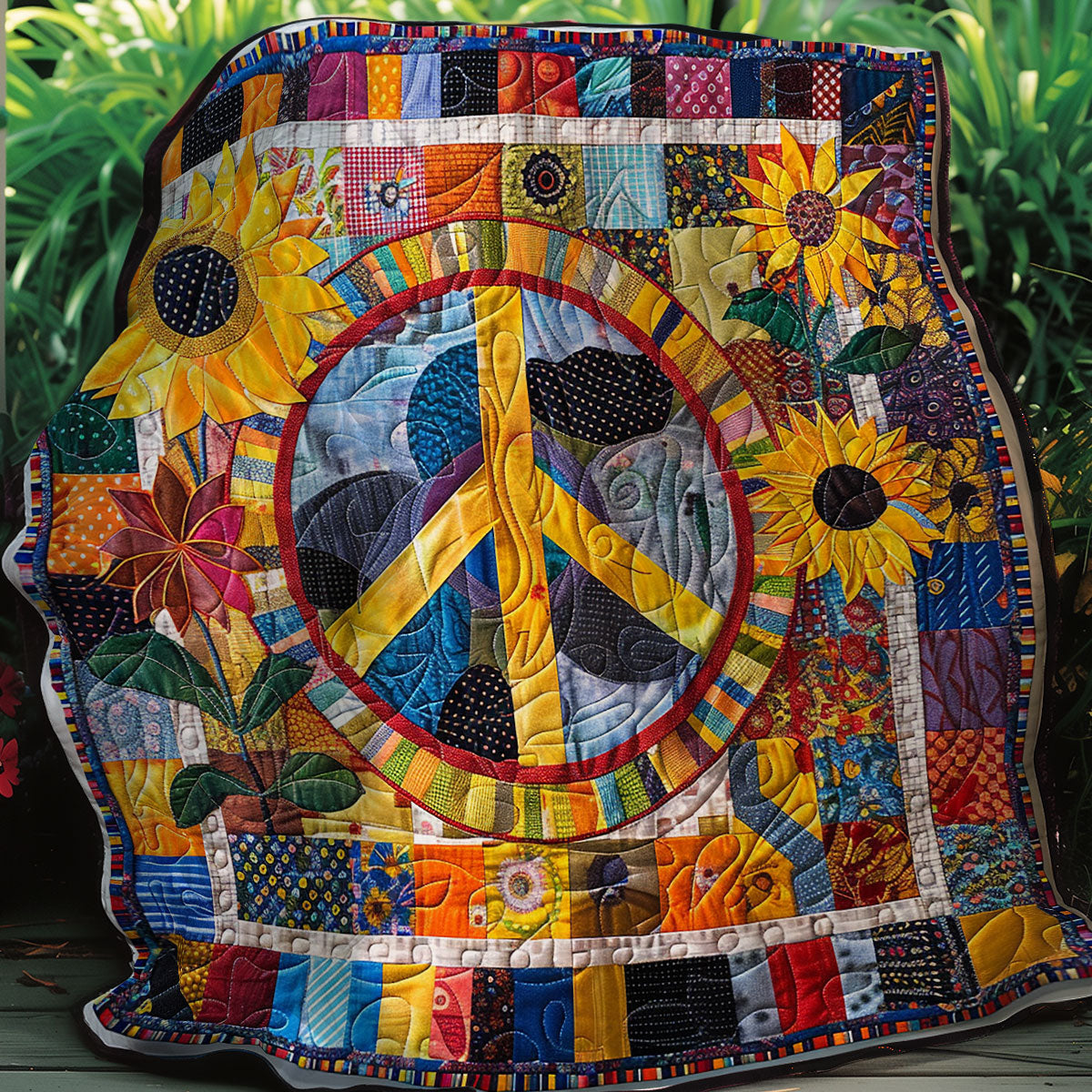 Sunflower Hippie Peace XR1907014CL Quilt