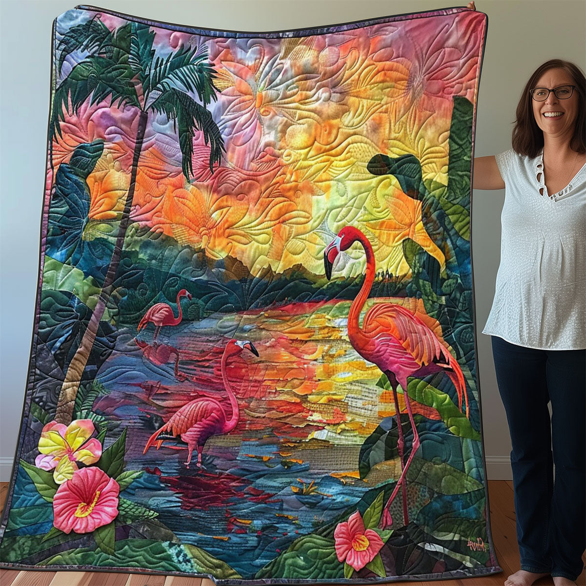 Sunset With Flamingo WO3007010CL Quilt