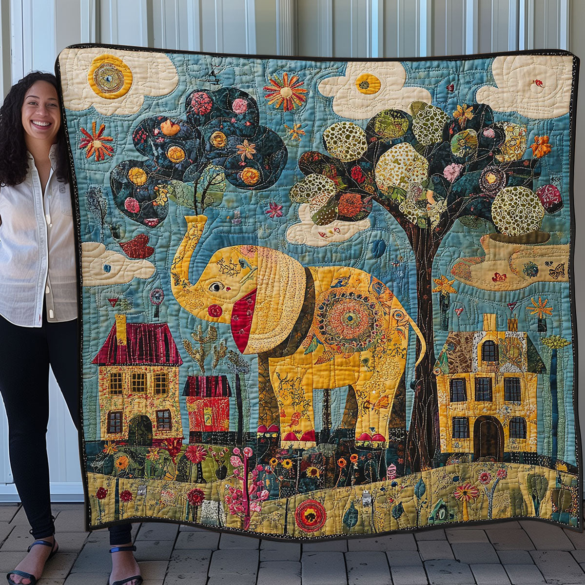 Elephant And Village WO0108010CL Quilt