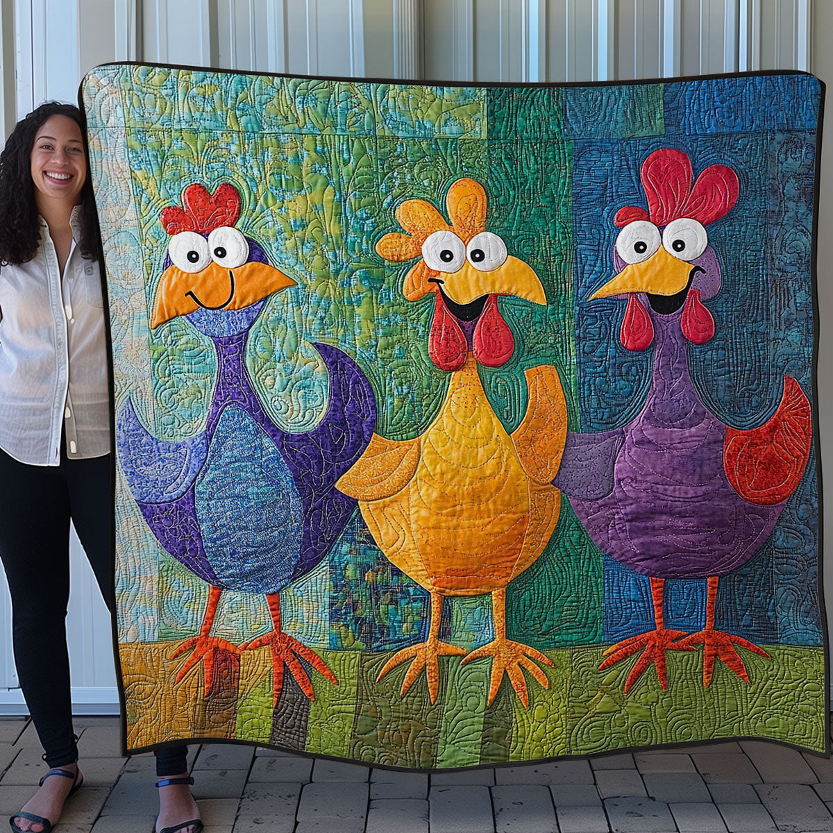 Three Funny Chicken WO0208008CL Quilt