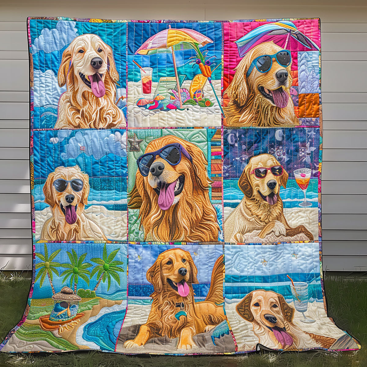 Beachy Golden Retriever Fun XR2408020CL Quilt
