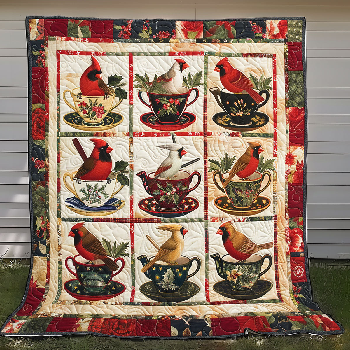 Cardinal Holly And Berries XR2408003CL Quilt