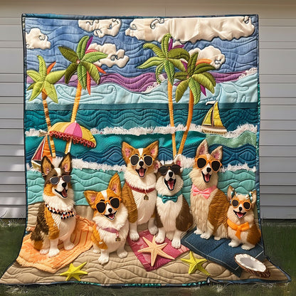 Corgi Beach Day XR2408015CL Quilt