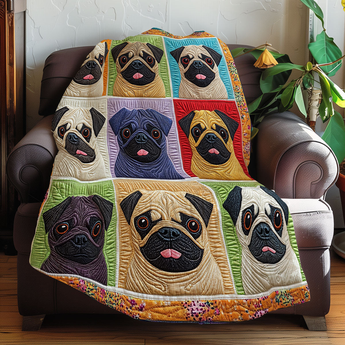 Cute Colorful Pugs XR0108026CL Quilt