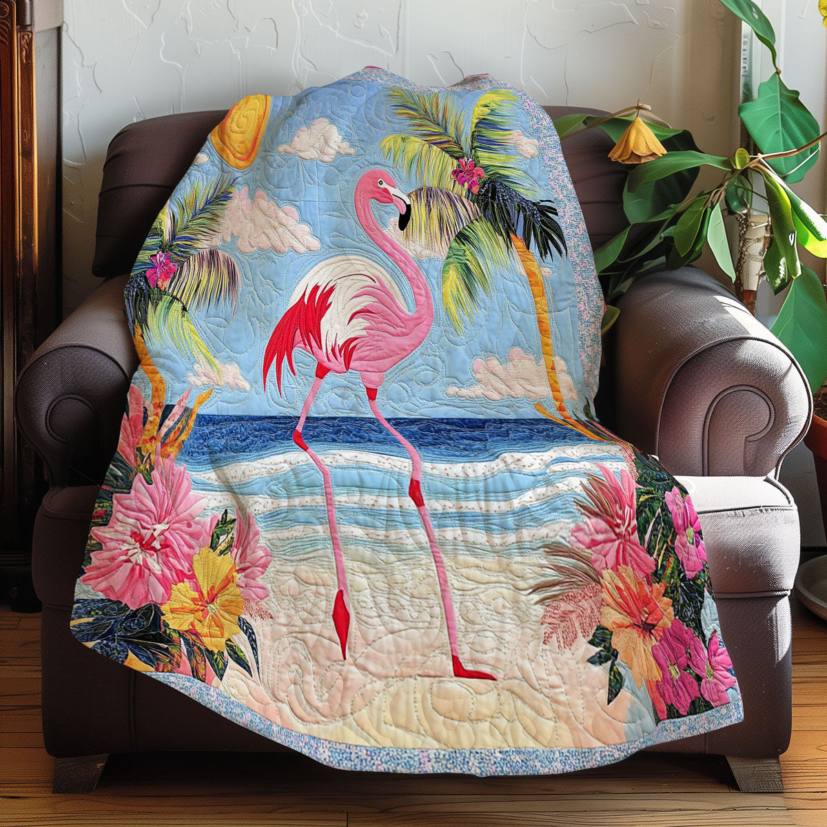 Flamingo Go To The Beach XR0608043CL Quilt