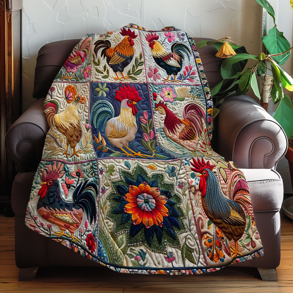 Floral Chickens XR1507005CL Quilt