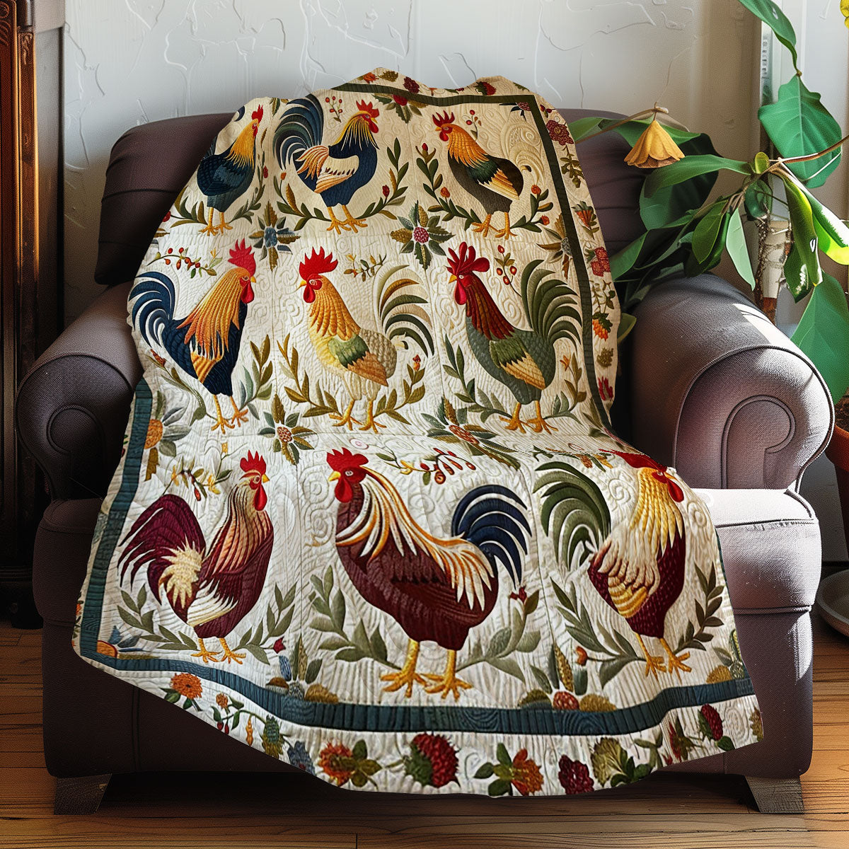 Floral Chickens XR1507008CL Quilt