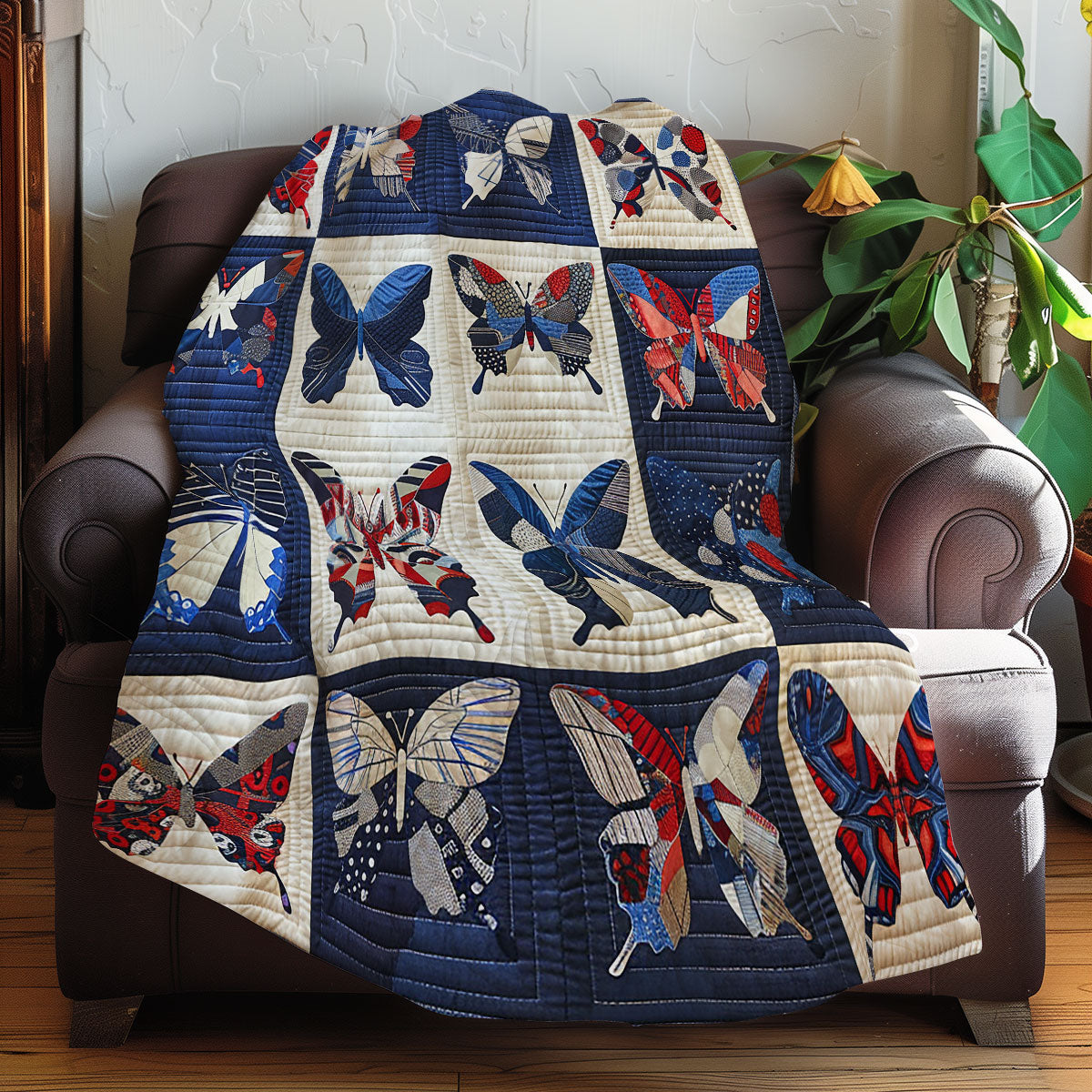 Red An Blue Butterflies XR2607015CL Quilt