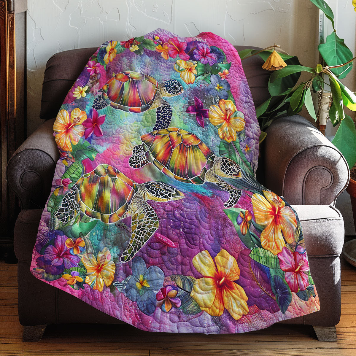 Sea Turtle In Floral Sea XR1907006CL Quilt