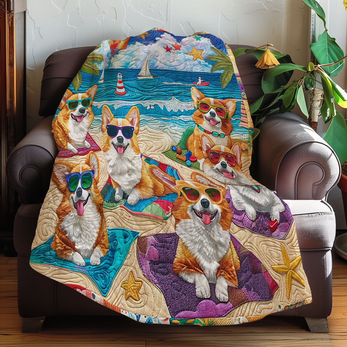 Sunny Corgi Adventures XR2408014CL Quilt