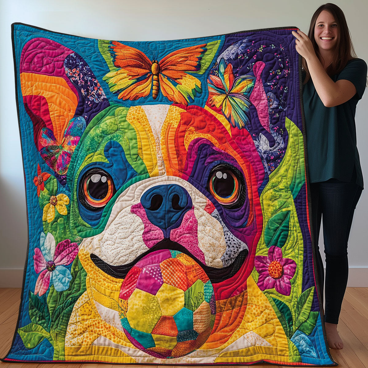 Colorful Bulldog WO0208034CL Quilt