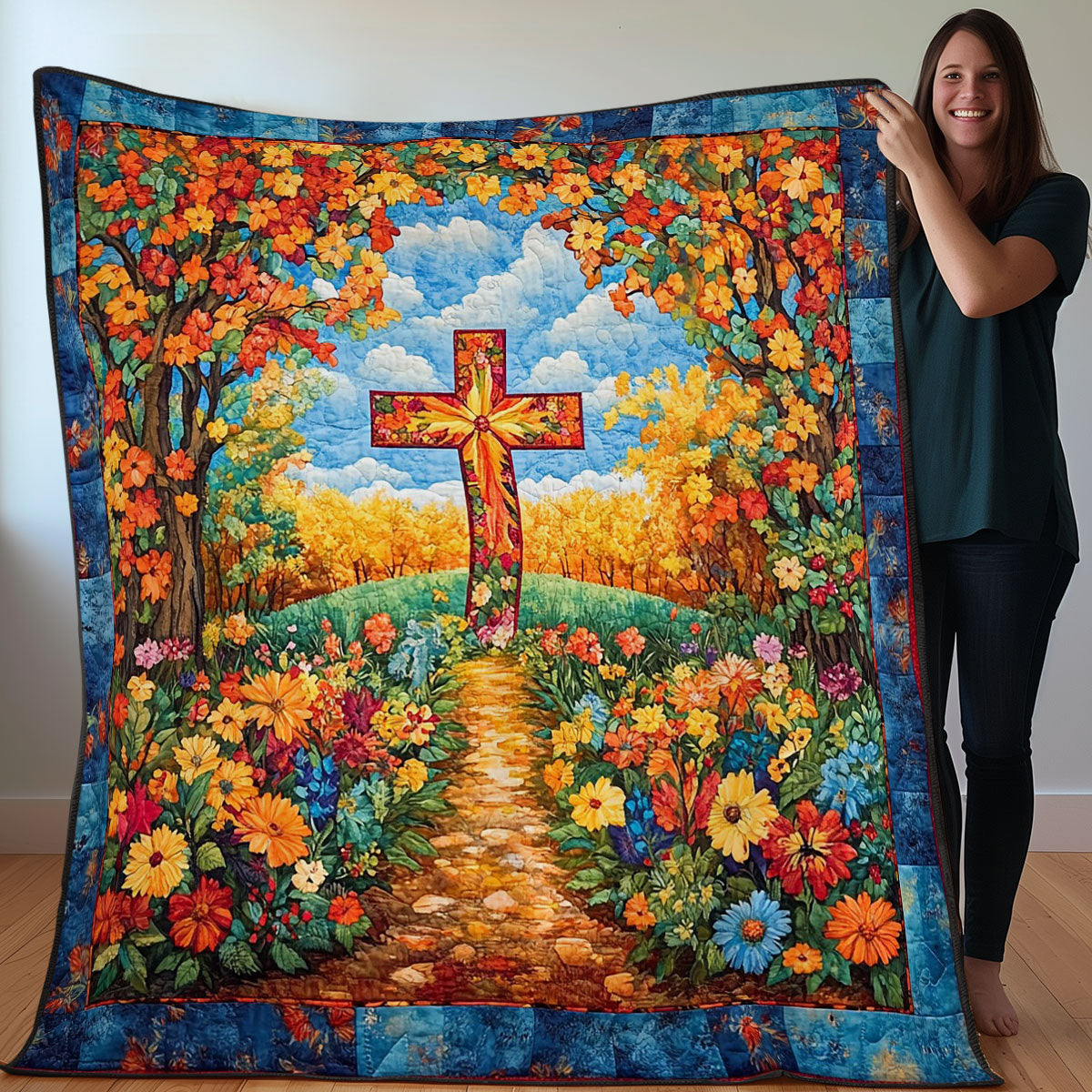 Cross And Flowers WO0208047CL Quilt
