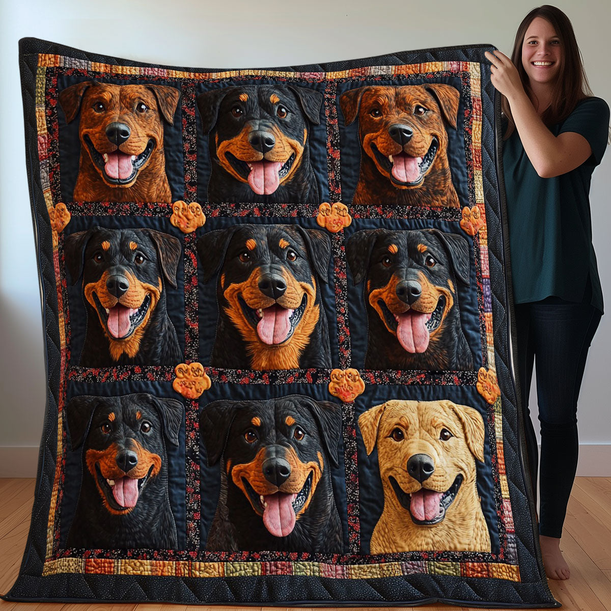 Happy Rottweiler Dogs WO3107020CL Quilt