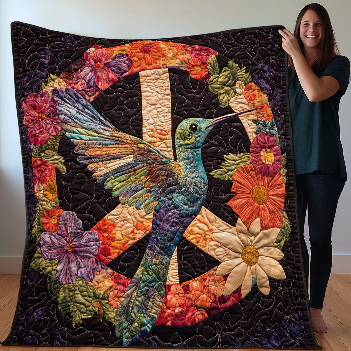 Hummingbird With Peace WO0208005CL Quilt