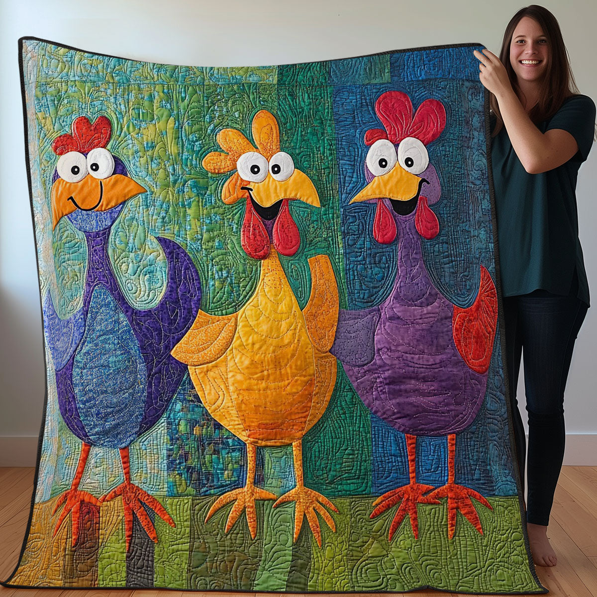 Three Funny Chicken WO0208008CL Quilt