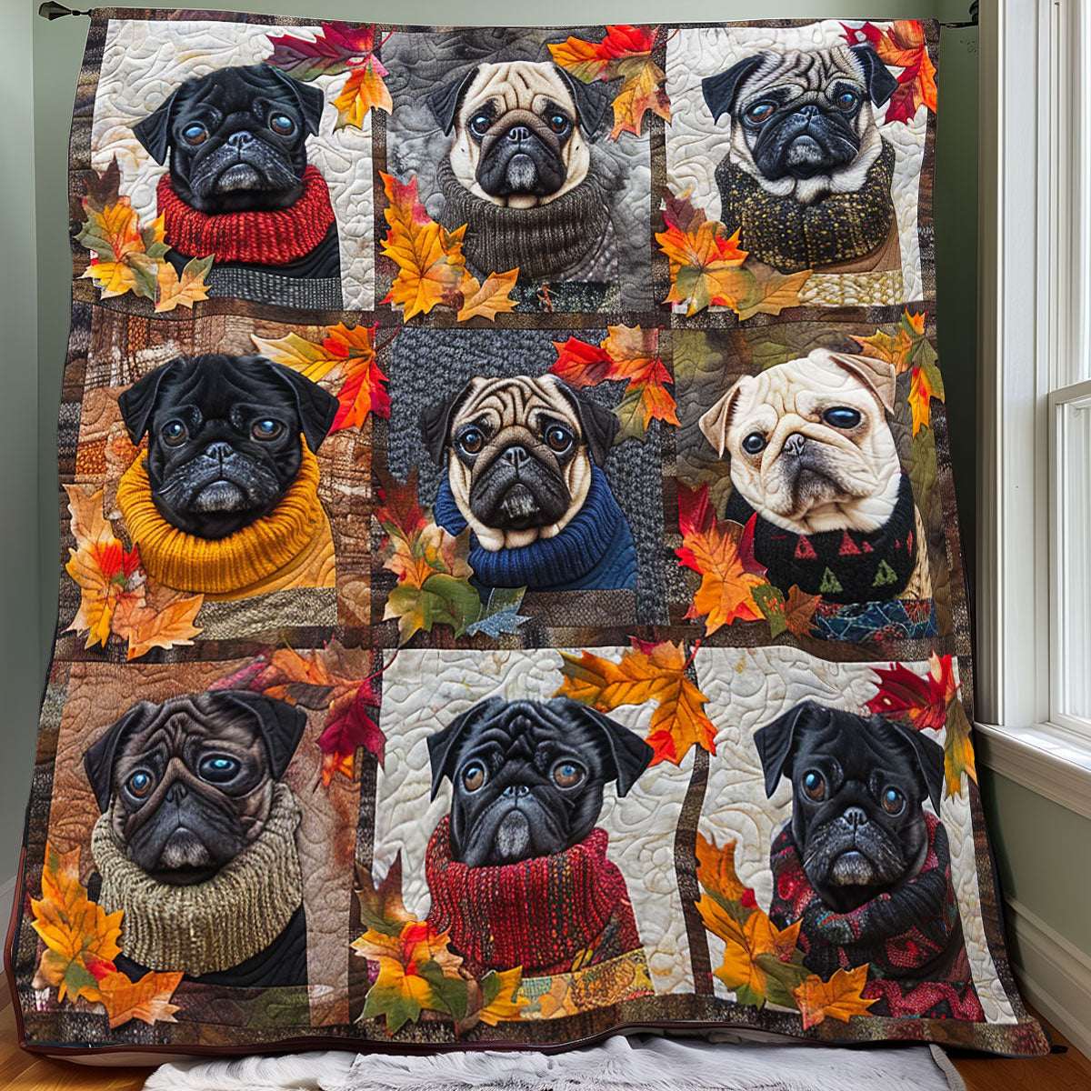 Autumn Pug Pals XR3107002CL Quilt