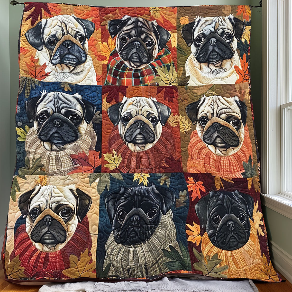 Autumn Scarf Pugs XR3107003CL Quilt