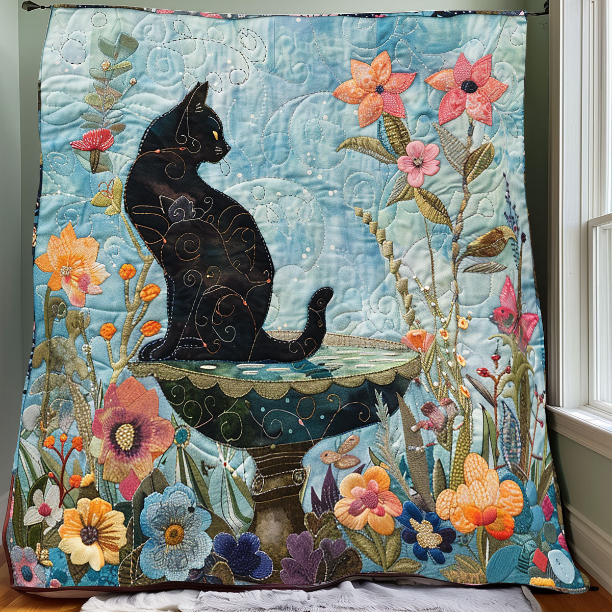 Black Cat On Fountain XR2407051CL Quilt