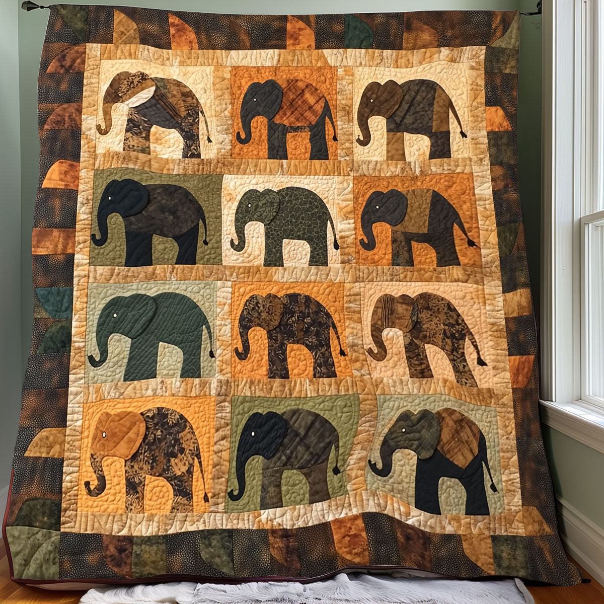 Brown Wild Elephants XR0108018CL Quilt