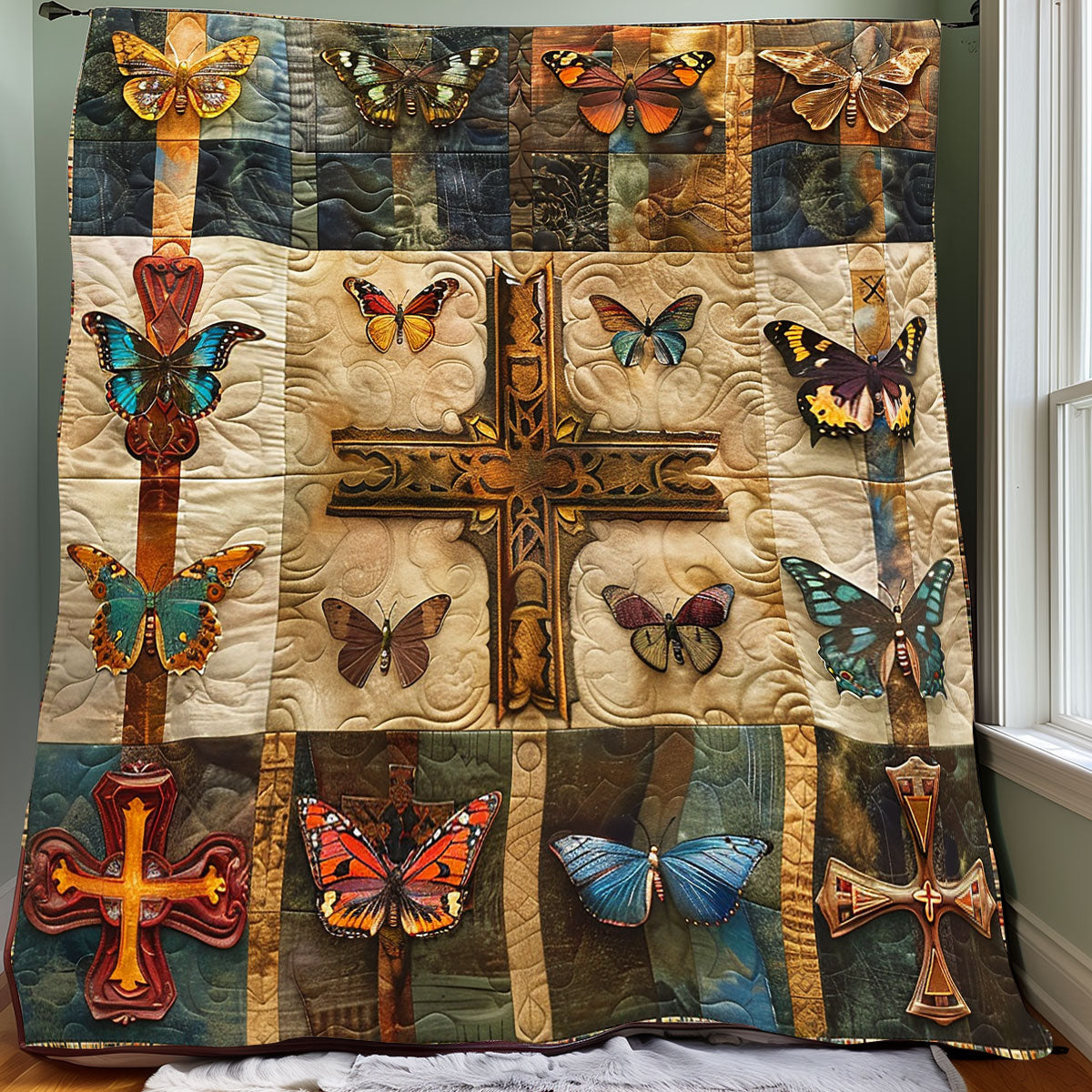 Butterfly Christian Cross XR2406007CL Quilt