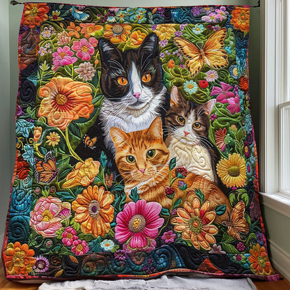 Cats And Flower Field WO1008033CL Quilt