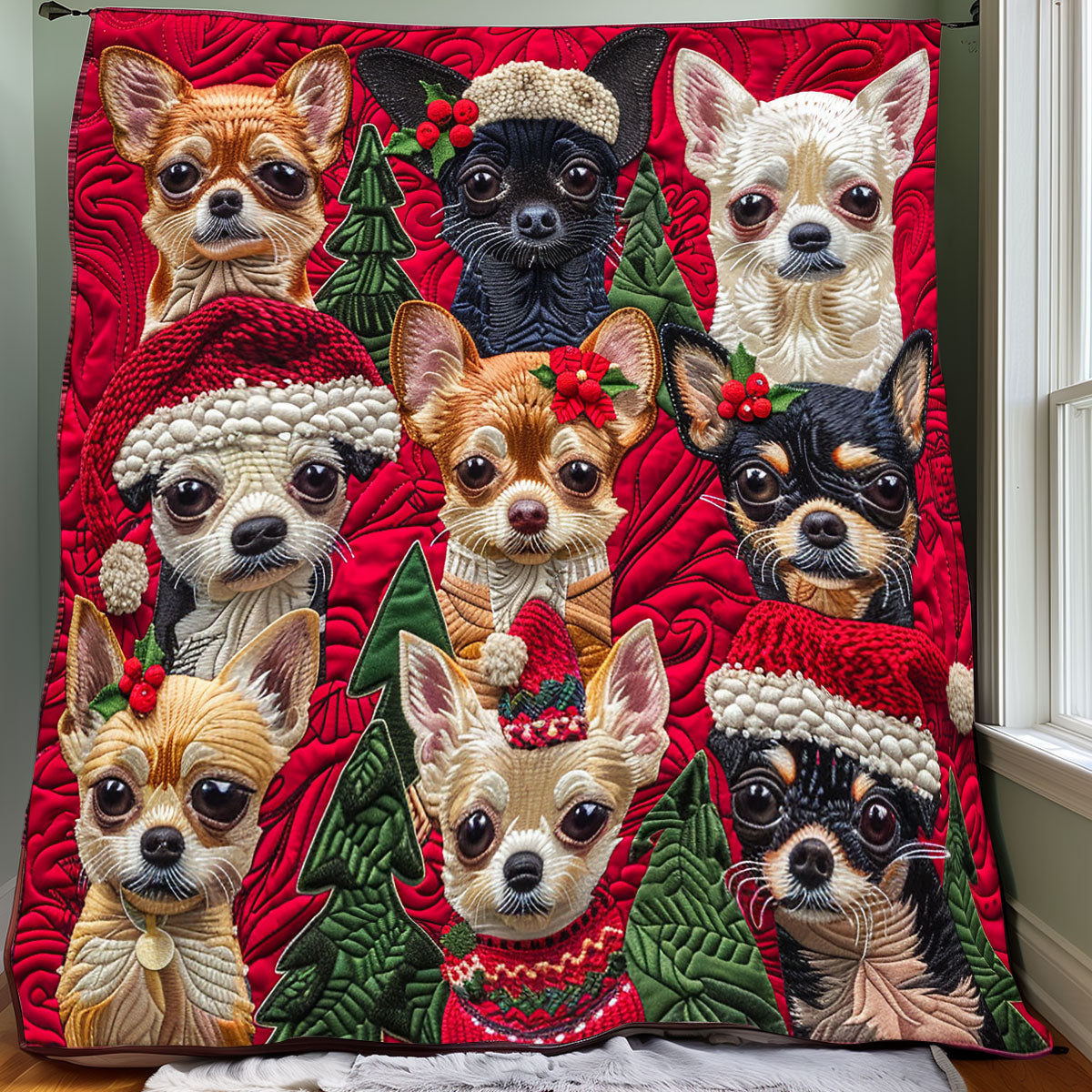 Cheerful Chihuahua Christmas XR1508019CL Quilt