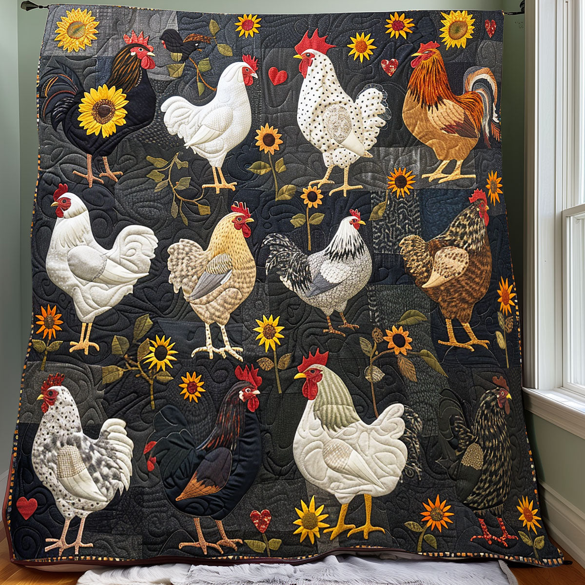 Chicken And Sunflowers XR0607007CL Quilt