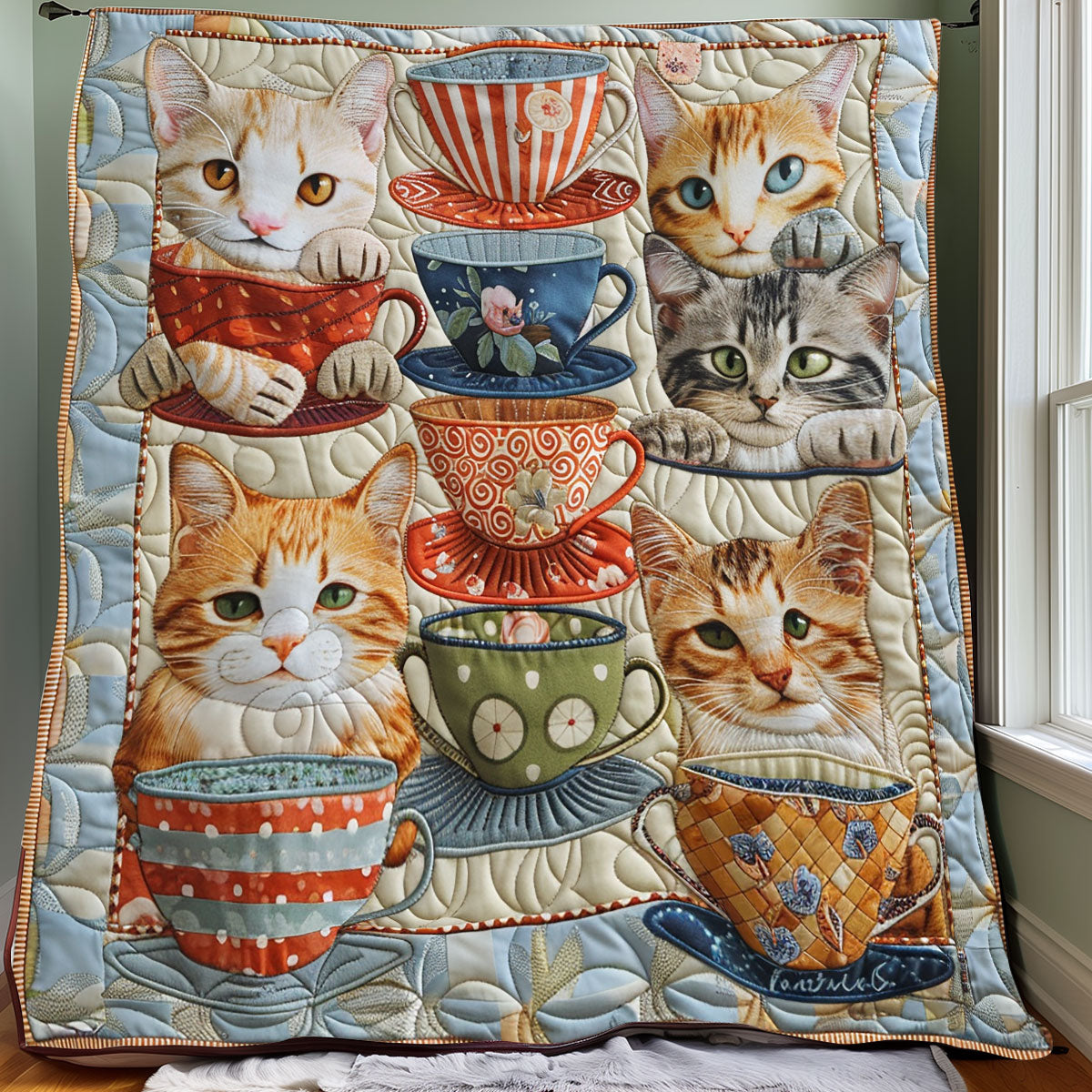 Colorful Coffee Cats XR3007035CL Quilt