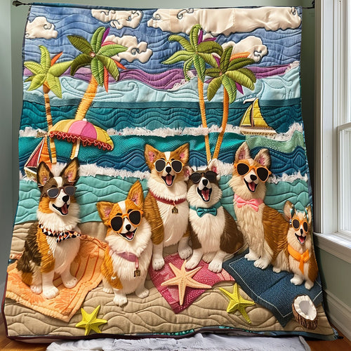 Corgi Beach Day XR2408015CL Quilt