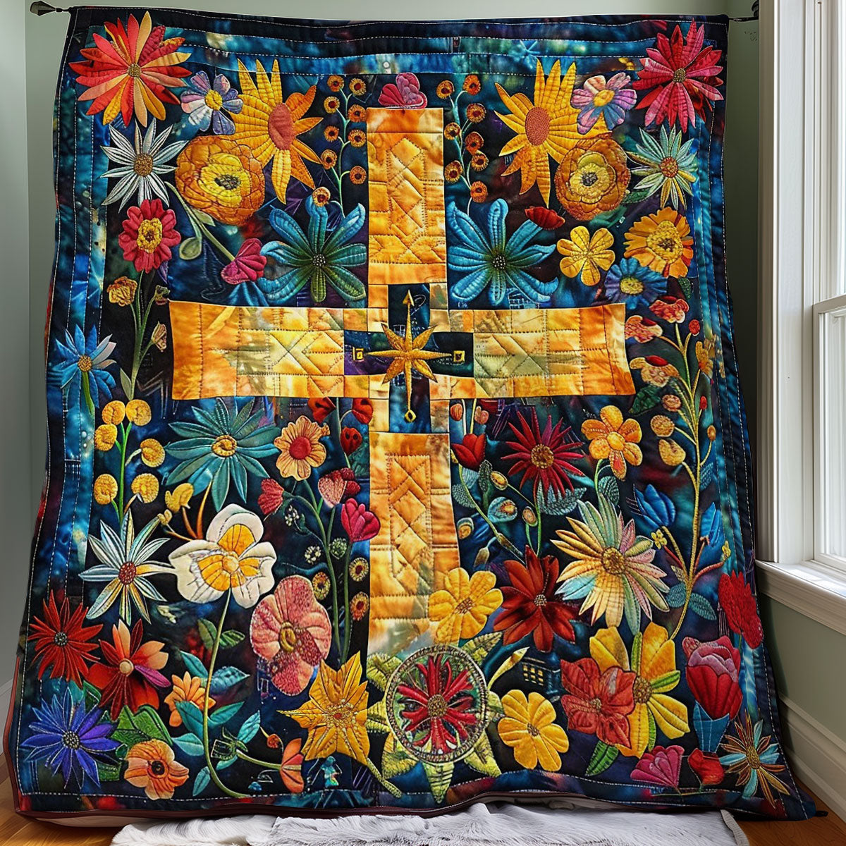 Cross And Flowers WO0808019CL Quilt