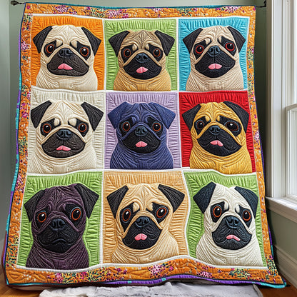 Cute Colorful Pugs XR0108026CL Quilt