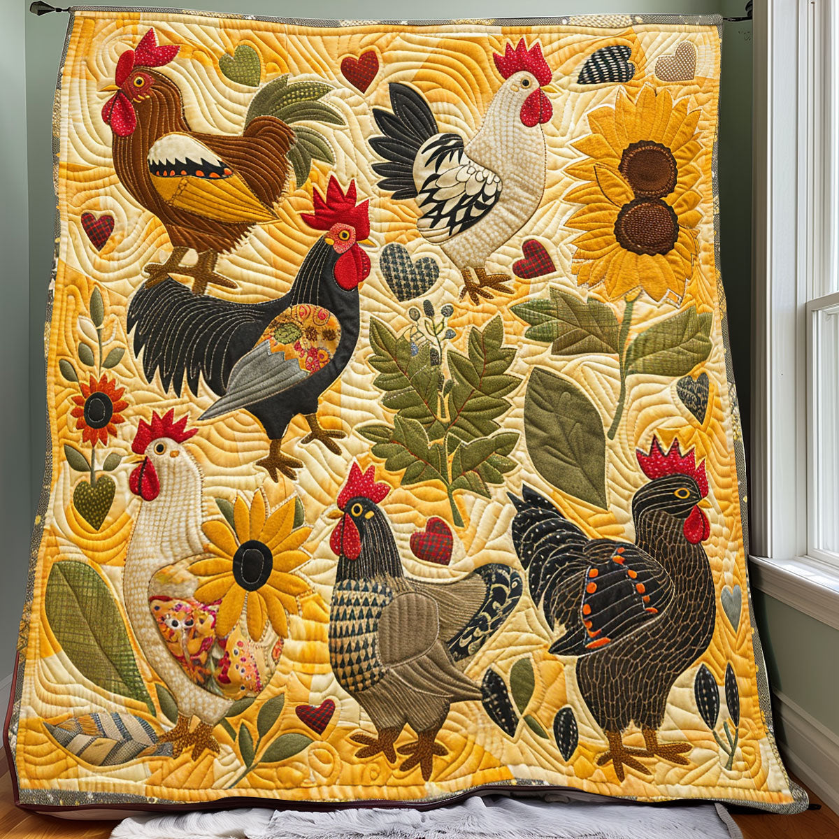 Elegant Sunflower Chickens XR2907019CL Quilt