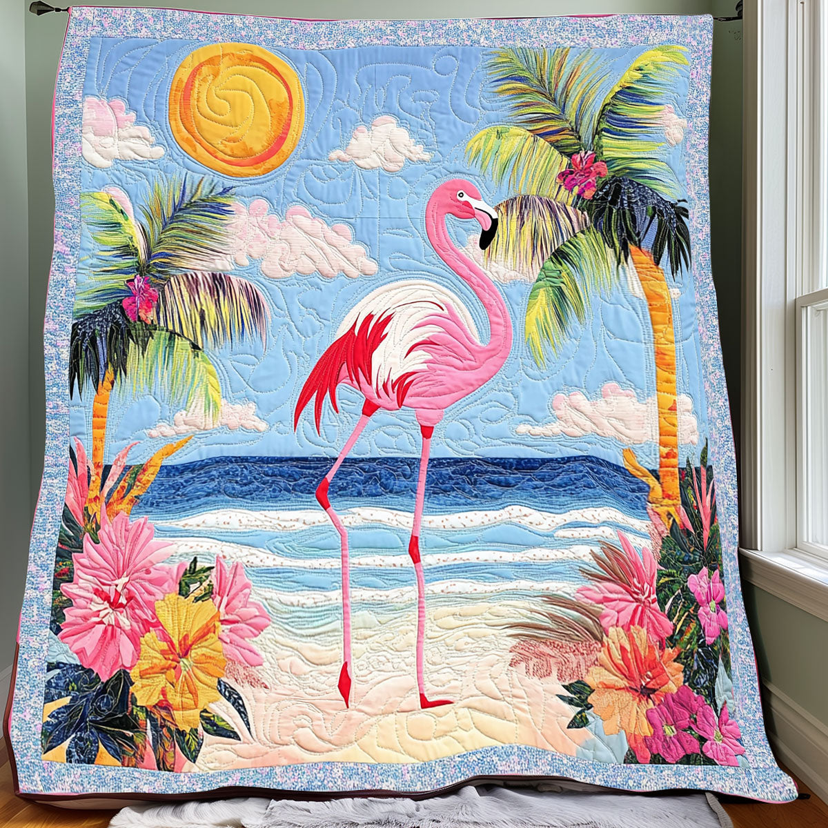 Flamingo Go To The Beach XR0608043CL Quilt