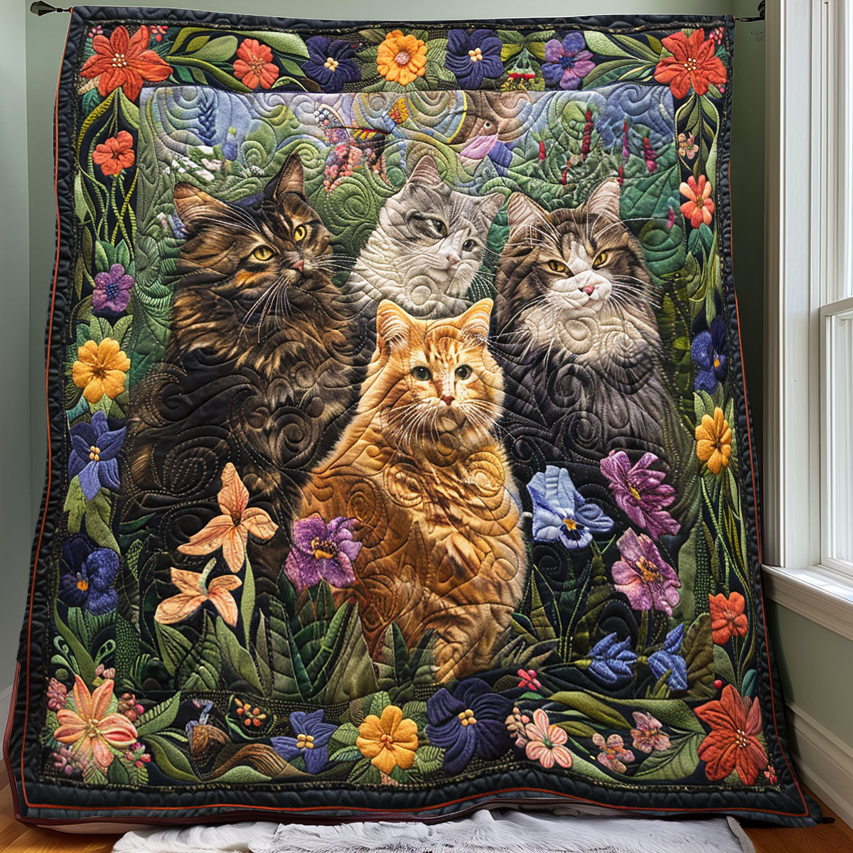 Floral Cats XR0606016CL Quilt