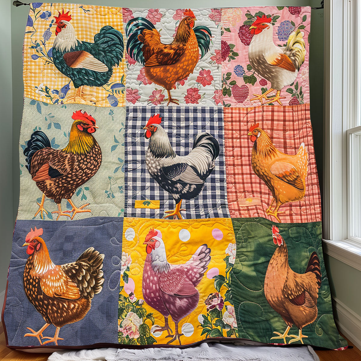 Floral Chickens XR2806003CL Quilt