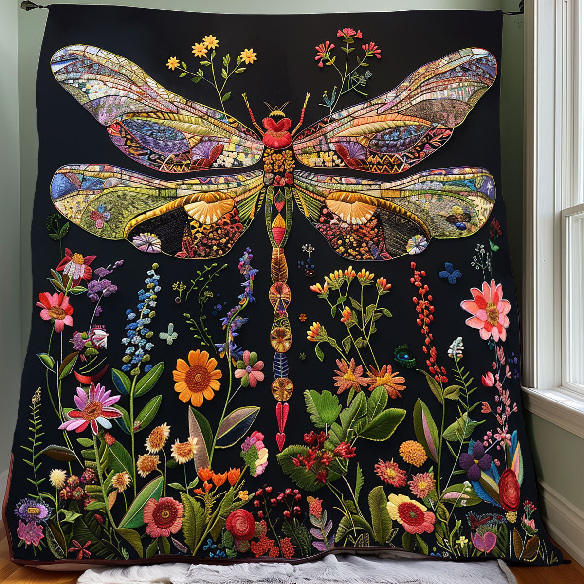 Floral Dragonfly XR3107034CL Quilt