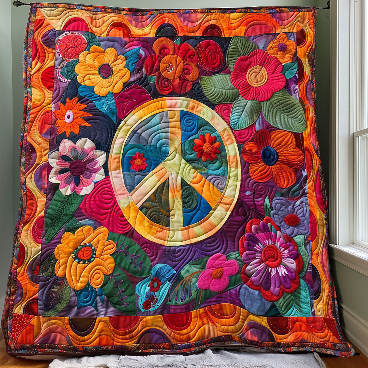 Floral Hippie Peace XR2207001CL Quilt