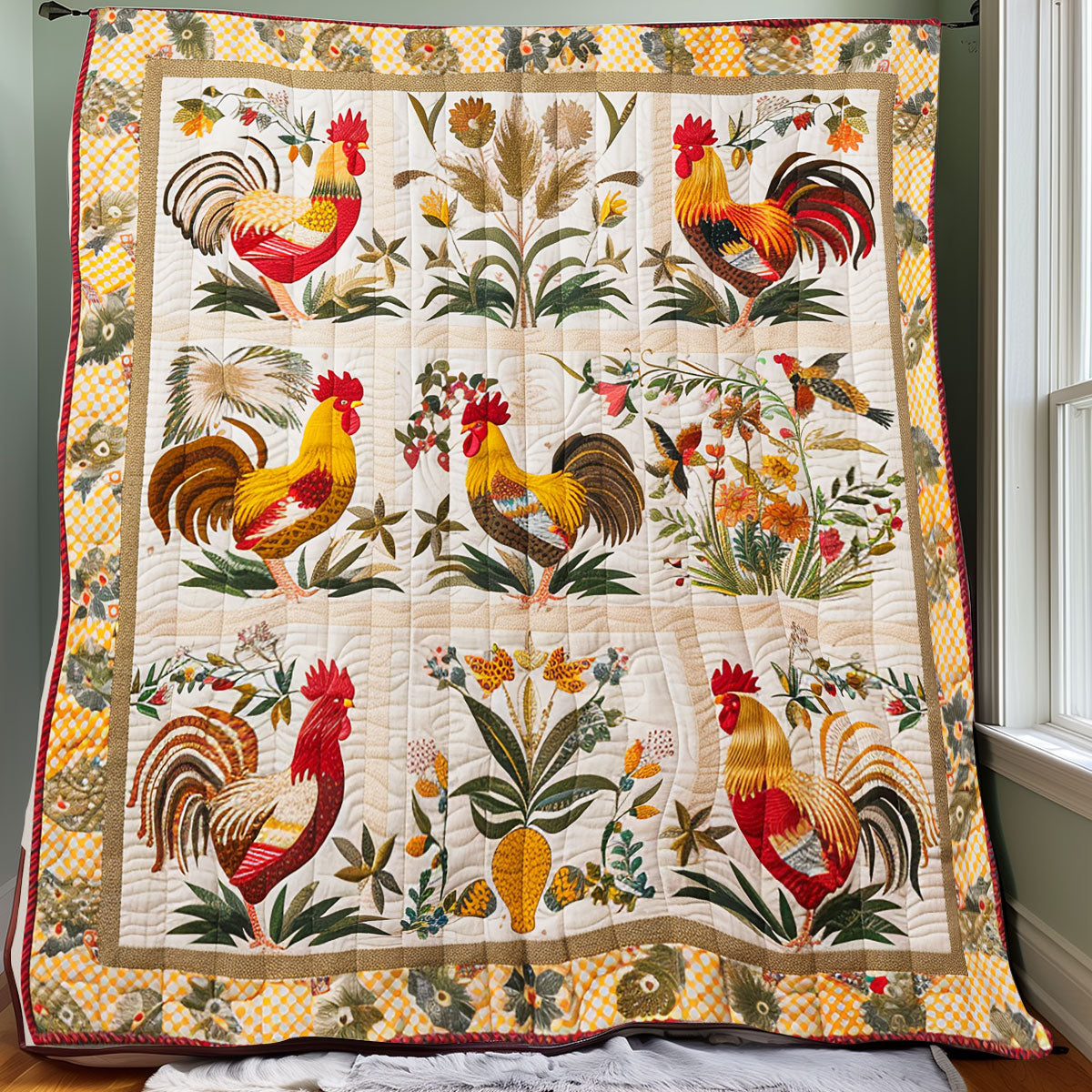 Floral Sun Chickens XR2607004CL Quilt