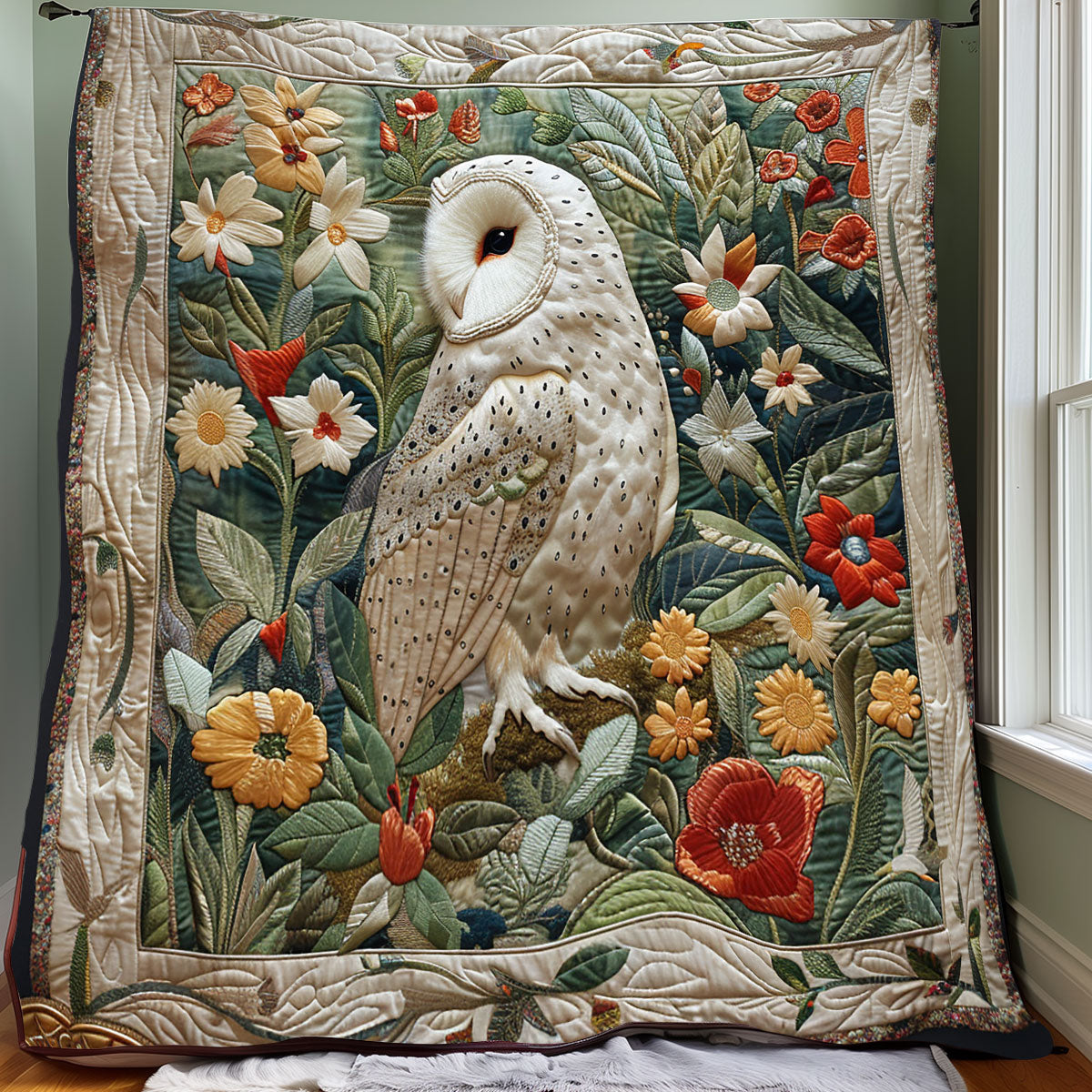 Floral White Owl XR0908015CL Quilt