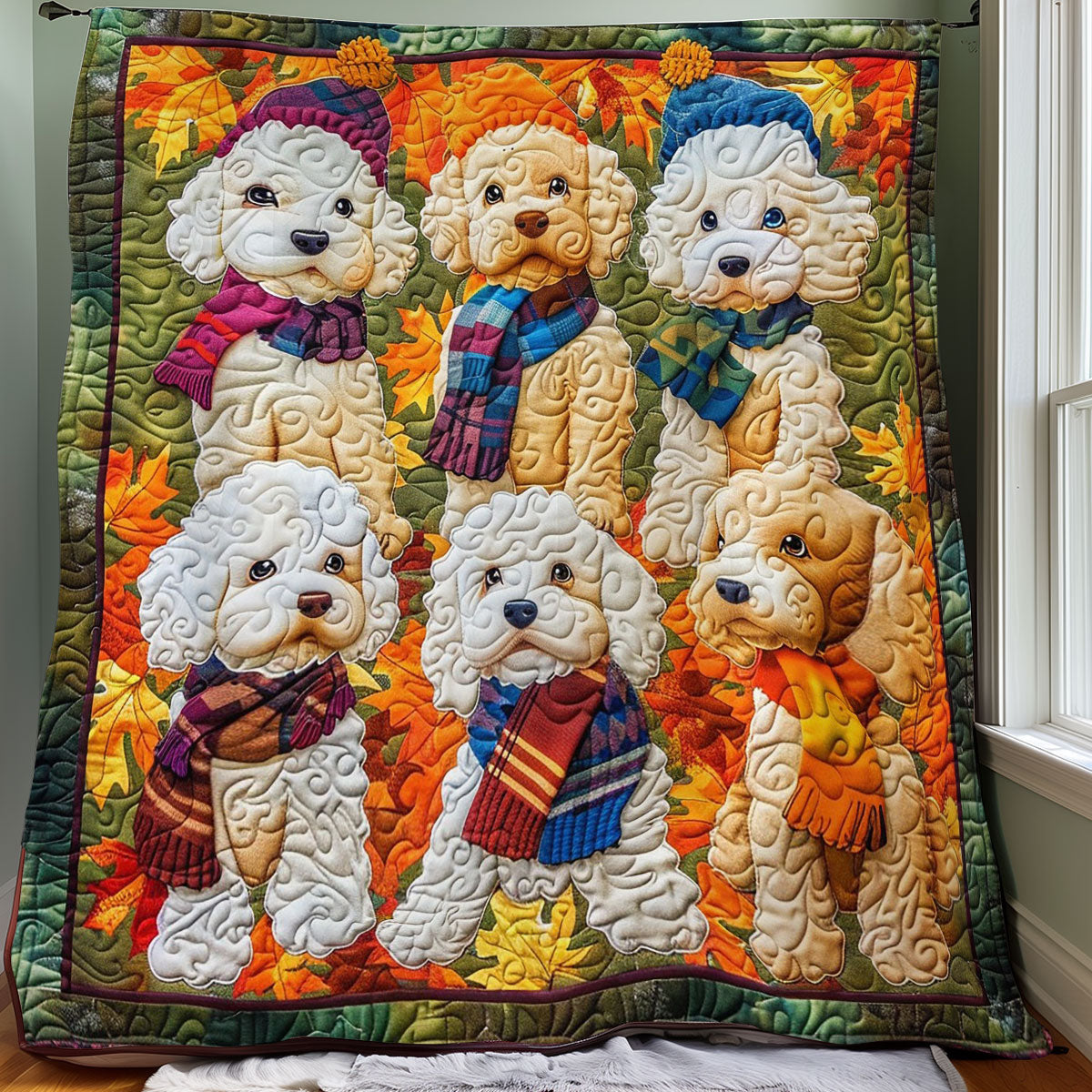 Golden Leaves And Poodles WO0908028CL Quilt