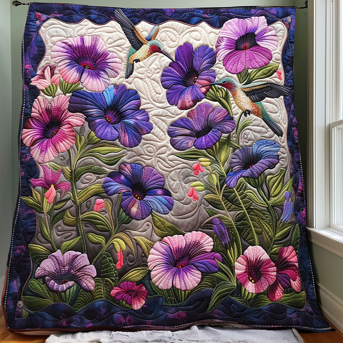 Hummingbirds And Purple Flowers XR1907009CL Quilt