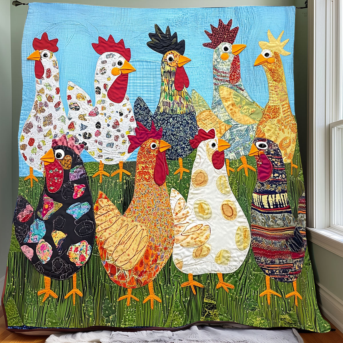 Joyful Chickens XR0508003CL Quilt